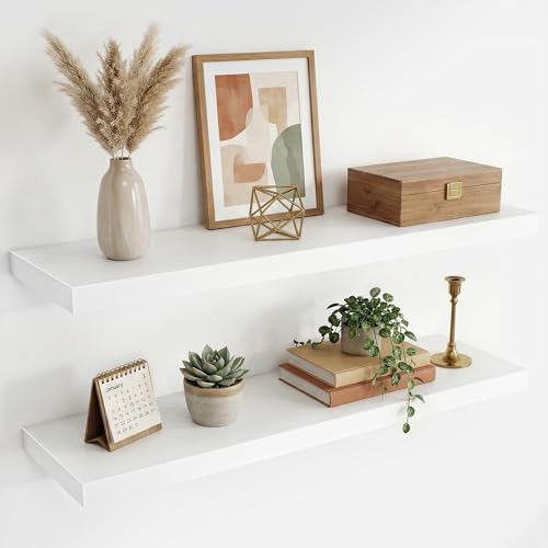 36 Inch Black Floating Shelves for Wall,9.3" Deep Long Floating Shelf Set of 2,Wood Wall Mounted Shelves Farmhouse Home 