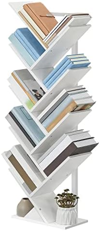 HOOBRO Tree Bookshelf, 9-Tier Bookcase Wooden Shelves, Floor Standing Storage Rack, for Display of CDs, Books in Living 