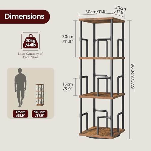 MAHANCRIS 3-Tier Rotating Bookshelf, Freestanding Corner Bookshelf, 360° Spinning Bookcase, Industrial Style Storage Rac