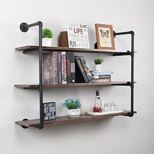 MBQQ Industrial Retro Pipe Shelf 48in 3 Tier Wall Mounted,Rustic Floating Shelves,Farmhouse Kitchen Bar Shelving,Home De