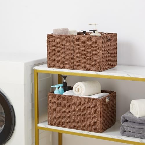 Vagusicc Large Wicker Storage Basket, Set of 2 Baskets for Organizing Brown
