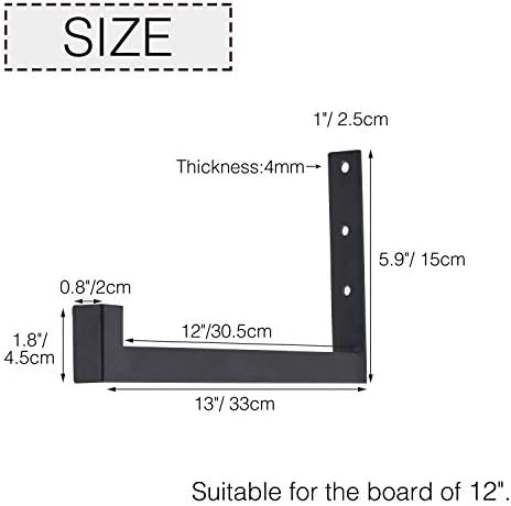 OVOV 6 Pack Heavy Duty Shelf Brackets Wall Mounted Industrial Farmhouse Floating Shelf Brackets with Lip (Black 12")