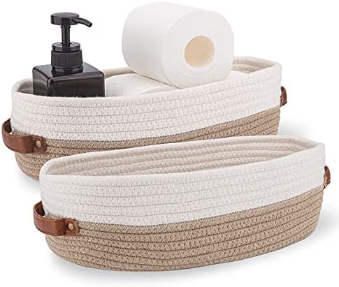 2 Pack Cotton Rope Bathroom Decor Basket,Toilet Paper Holder Basket,Farmhouse Home Decor Organizing Baskets 13"x5.9"x4" 