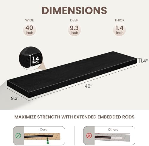 Acovy Floating Shelves for Wall,40 Inch Long Floating Shelves Set of 2,9.3" Deep Floating Shelf for Home Decor,Wall Moun