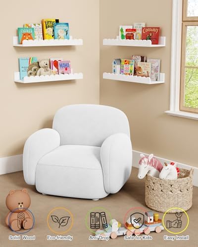 White Scalloped Nursery Floating Shelves for Wall, Scallop Kids Book Shelf