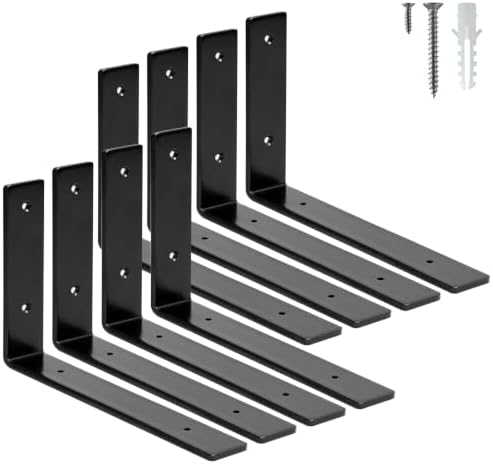 ELSKER&HOME Shelf Brackets 10 Inch 8 Pack Heavy Duty Black Metal L Brackets