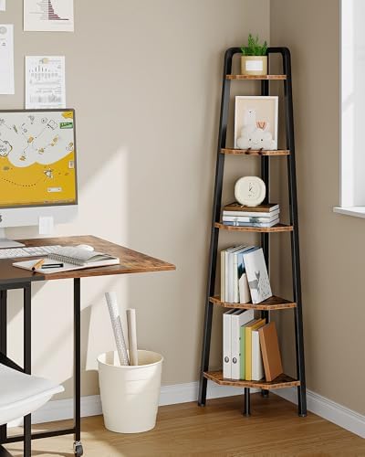 CHOEZON Corner Shelf, 5-Tier Ladder Corner Shelf, Ladder Bookshelf, 59.6" Tall Vertical Display Stand, Metal Frame Books