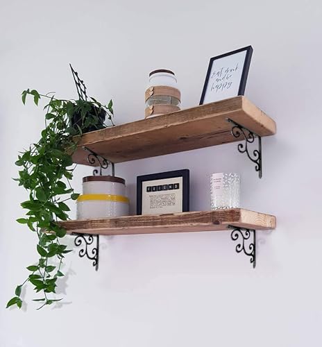 NACH Decorative Shelf Brackets, 2 Pack of 5.5 x 0.7 x 5.5 inch, Black Cast Iron Shelving Brackets - Metal Shelf Brackets