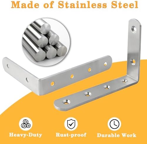 Alise 4mm Thick L Bracket for Shelves,6x4 Inch Shelf Bracket Brushed,4 Pcs