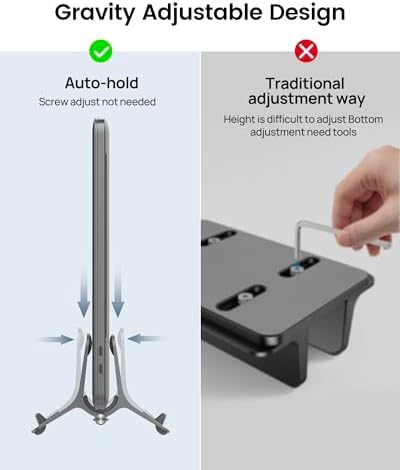 SODI Vertical Laptop Stand for Desk, Gravity Auto Lock MacBook Stand, Aluminum Laptop Holder Vertical Compatible with Ma