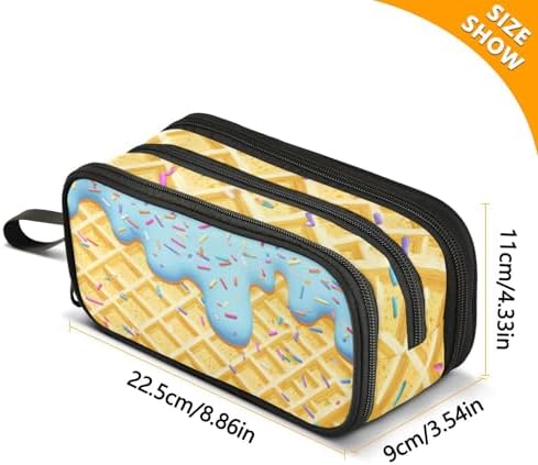 Wfrish Pencil Case Big Capacity for Girl Boy Ice Cream Cone Blue Glaze Student Pencil bag Pen Pouch Large Stationery 3 Compartments Zippers Organizer School College Office Teens Adults