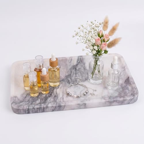 Calcatta Pink Marble Vanity Tray for Bathroom Counter-12 X7 Decorative Tray for Perfume, Candles, Stone Jewelry Dish Tra