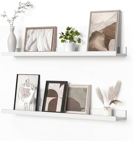 Heimlove Picture Ledge Shelf, Floating Shelves Set of 2, 31.5Inches Picture Shelf for Wall with Ledge, Kids Bookshelf Wa