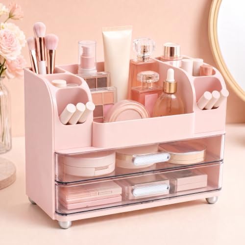 Makeup Organizer for Vanity with Brush Holder, Countertop Bathroom Cosmetic Organizer Skin Care Storage, Large Easy to S