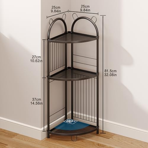 Corner Bathroom Shelf Metal Short Corner Stand Shelf Black Small Bathroom Storage Corner Shelf Unit for Toilet Shower Ro