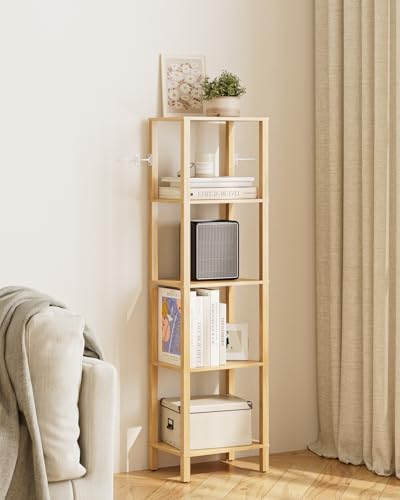Open Book Shelf, 5 Tier Tall Bookshelf, Freestanding Shelf Narrow Bookcase with Open Shelves, 14.96" x 10.63" x 53.54", 