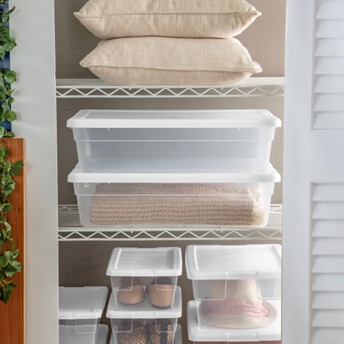 Sterilite 40 Pack Storage Box, 28 Quart Stackable Tote, Clear Plastic Container with Secure Snapping Lids for Home and O
