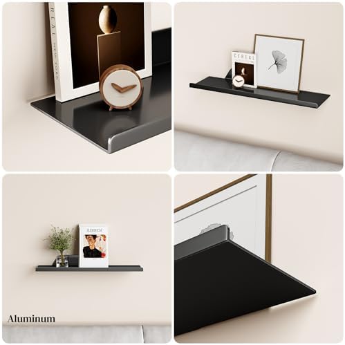 Floating Shelf for Wall, Wall Shelf, Off Center Metal Shelf for Decor, Modern Hanging Shelf for Storage with Lip for Liv