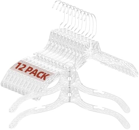 Clear Crystal Plastic Hangers 12 Pack, Heavy Duty Clothes Hangers
