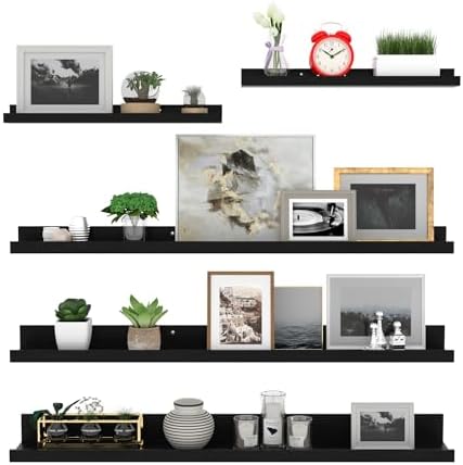 Giftgarden 36 Inch Large Floating Shelves for Wall Set of 5, Black Wood Wall Shelves for Bathroom, Bedroom, Kitchen, Liv