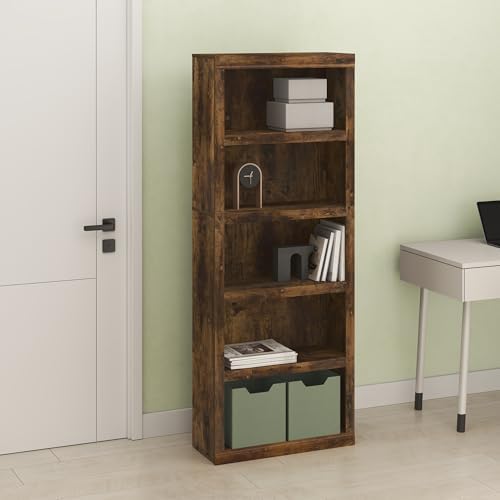 Hagen 5-Tier Bookcase, Bookshelf, for Living Room and Home Office, Rustic Brown