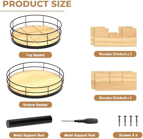Snack Organizer - Versatile Snack Storage 2 Tier Lazy Susan with Convenient Grab-and-Go Design, Wood and Metal Snack Hol