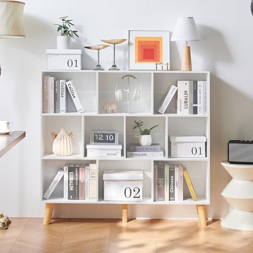 LEYAOYAO 10 Cube Bookshelf, Mid-Century Modern Book Shelf with Legs, White