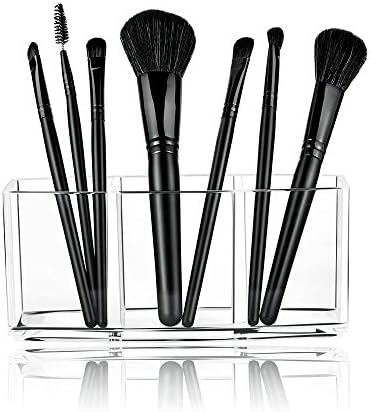 Hekyip Cosmetic case Clear Makeup Brush Holder, 3 Slot Acrylic Cosmetic Brushes Storage, Eyeliners Eyebrow Pencil Displa