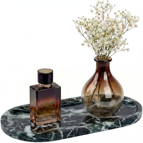 YKAJO Snowflake Green Oval Marble Tray, 11.8x5.9 Vanity Perfume Organizer
