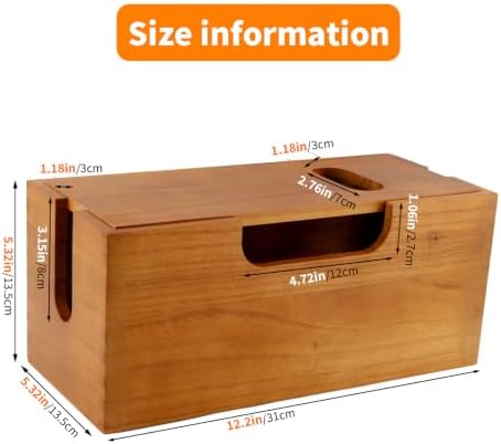 Wood Cable Management Box, Acacia Wood Cord Organizer