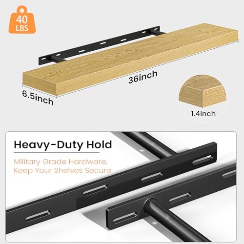 Fun Memories Floating Shelves for Wall 36 Inch, Set of 2 – Wall-Mounted Storage & Display Shelf with Invisible Bracket, 