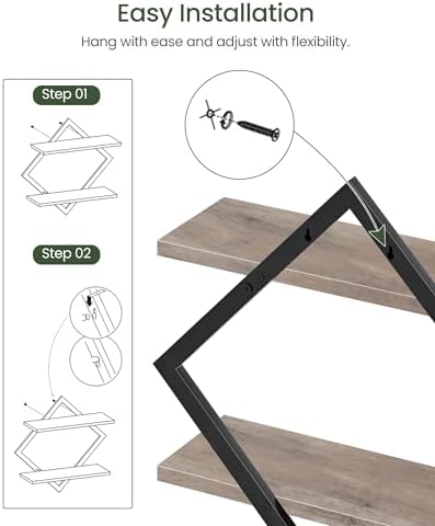 CHOEZON Floating Shelves for Wall, Set of 2 Wall Mounted Shelves, 2-Tier Hanging Shelves, for Living Room, Bedroom, Kitc