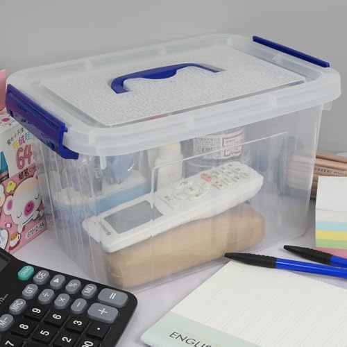 Hespama 4 Packs 6 Quart Lidded Storage Bin Box with Handle, Clear