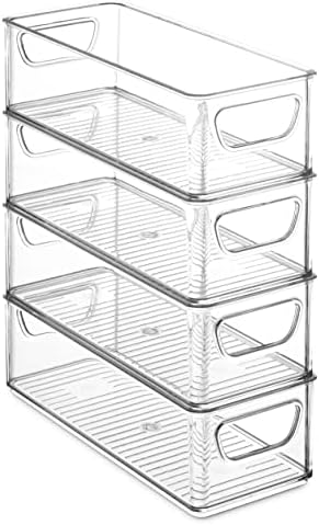 Set Of 8 Refrigerator Organizer Bins - Stackable Fridge Organizers with Cutout Handles for Pantry, Freezer, Kitchen, Cou