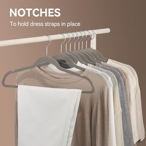 Premium Velvet Hangers 50 Pack, Non-Slip Suit Clothes Hangers, 360 Degree Swivel Hooks and Slim Profile to Maximize Closet Space Grey/Silver