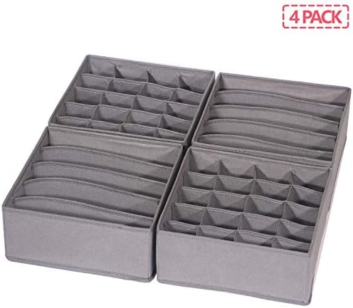 DIOMMELL 4 Pack Foldable Cloth Storage Box Closet Dresser Drawer Organizer Fabric Baskets Bins Containers Divider for Clothes Underwear Bras Socks Lingerie Clothing, M Grey 22-0000