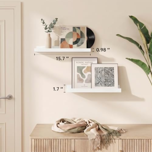 White Picture Ledge Shelves, 16 Inch Floating Wall Shelf Set of 2