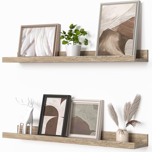 Heimlove Picture Ledge Shelf, Floating Shelves Set of 2, 27.56Inches Picture Shelf for Wall with Ledge, Kids Bookshelf Wall Mounted for Living Room Bedroom Decor Books Photo Frames - Gray