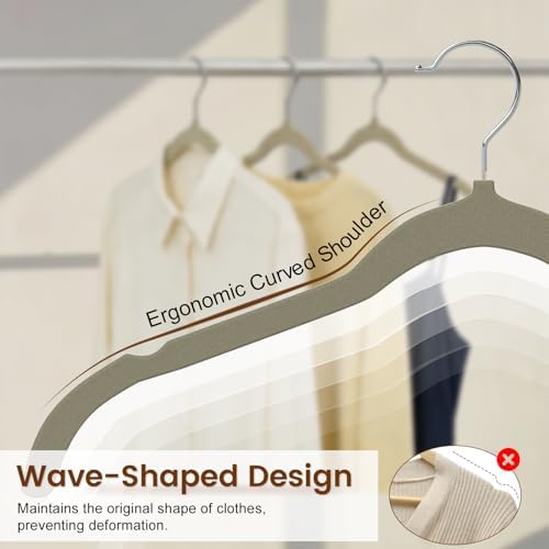Velvet Shirt Hangers 50 Pack, No Shoulder Bumps for Clothes (Grey)