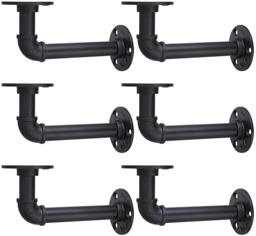 MUZIK 6Pcs 7"×4" L Pipe Shelf Bracket, Heavy Duty Wall Mount, DIY Shelving
