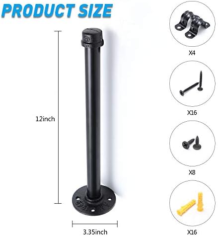 3/4" Industrial Black Iron Pipe Shelf Brackets, Rustic Wall Mounted DIY Shelving Brackets Hanging Custom Pipe Brackets f