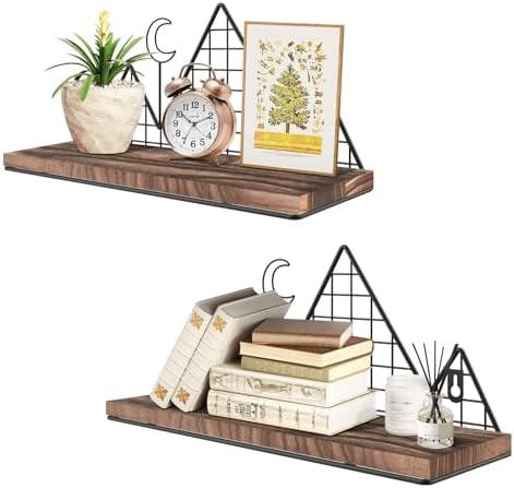 Homode Floating Shelves, Set of 2 Mountain Wall Shelves, Brown and Black