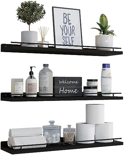 WOPITUES Floating Shelves 24 inch for Wall Decor Set of 3, Black