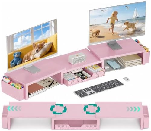 OPNICE Desk Organizer and Accessories, Computer Monitor Stand Riser with Drawer and 2 Pen Holders, Laptop Stand, Office 