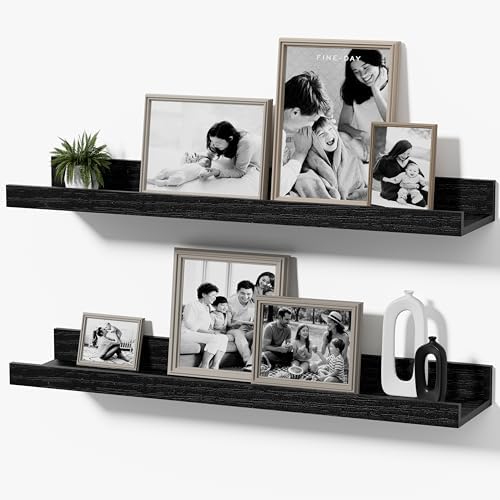 Black Picture Ledge Shelves, 24 Inch Floating Wall Shelf Set of 2