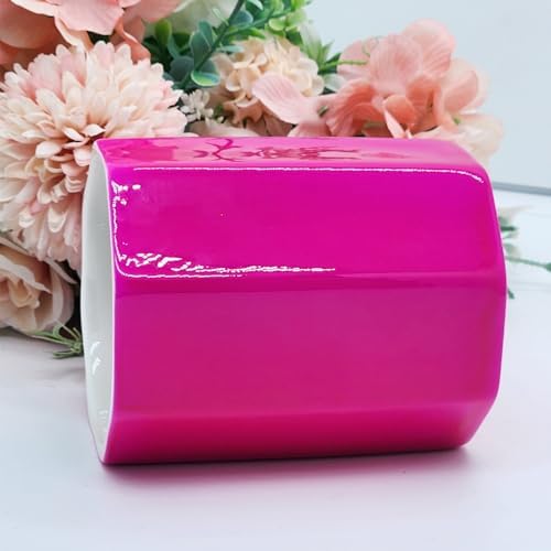 Pen Holder, Makeup Brush Holder Ceramic Shiny Gold Spring Floral Pattern Pencil Cup for Girls Kids Women Durable Stand Desk Organizer Storage Gift for Office, Classroom, Home (Hot Pink)