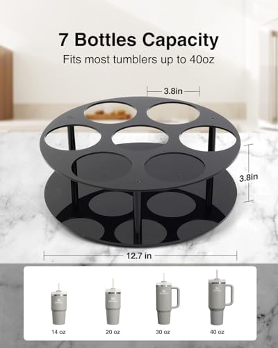 Luxtude Black 360 Rotatable Stanley Cup Organizer Holder for Kitchen Cabinets, Tumbler Lazy Susan Storage Holder for Sta