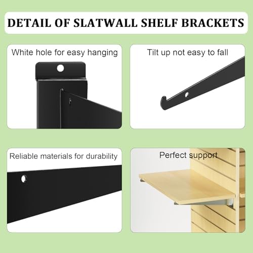12 Pack Slat Wall Shelf Brackets with Lip, 14" Slatwall Shelf Bracket