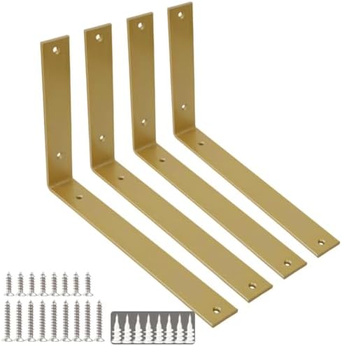 Shelf Brackets 12 Inch Wall L Brackets 4PCS Heavy Duty for Shelves Metal Gold Rustic Industrial Brackets for DIY Opening