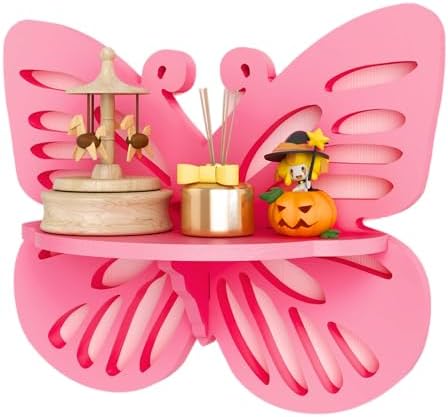 Pink Butterfly Shaped Floating Shelf for Girl’s Room, Cute Wall Display Rack for Nursery Decor, Small Decorative Shelf W